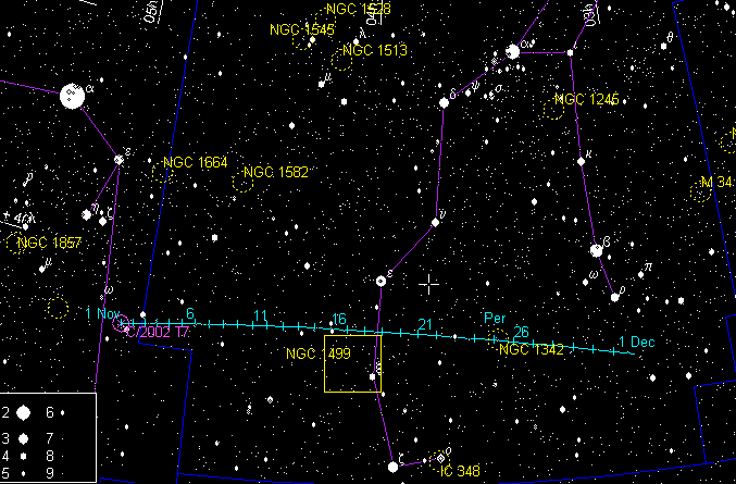 Путь кометы в ноябре 2003г.