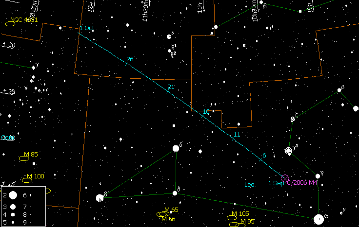 Путь кометы в сентябре 2006г.
