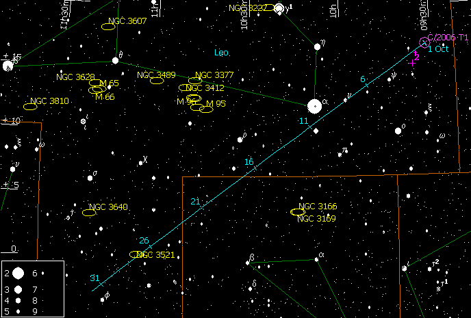 Путь кометы в октябре 2006г.
